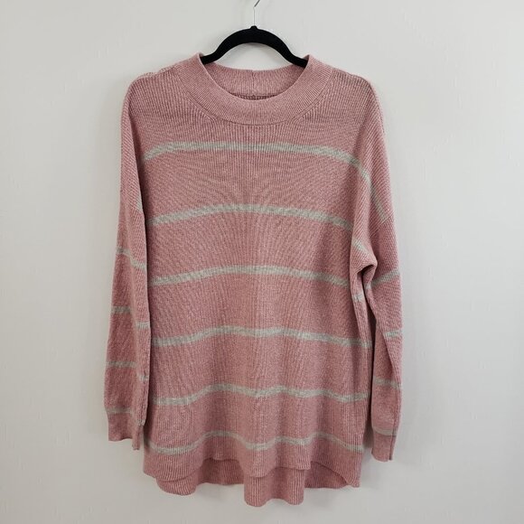 American Eagle Outfitters Oversized Jegging Fit Stripe Sweater Sz S Pink Grey - Picture 2 of 10